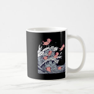 Caneca De Café Cute Axolotls Surfando na Onda, Onda Japonesa Dive