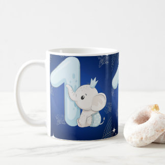 Caneca De Café Cute Baby Elephant First Birthday