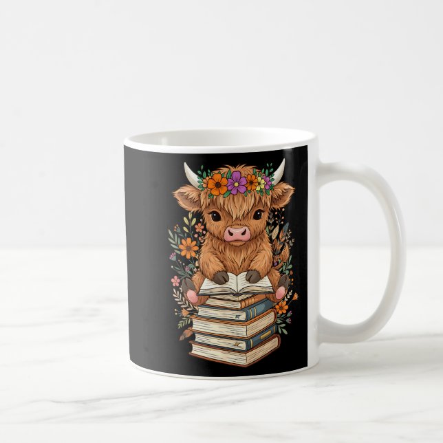 Caneca De Café Cute Baby Highland Cow Reading Book Librarian Book (Direita)