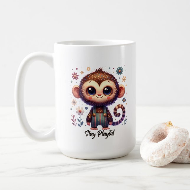 Caneca De Café Cute Baby Monkey (Com Donut)