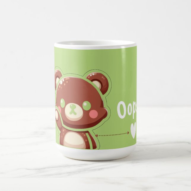 Caneca De Café Cute Bear “Oops!” Green Classic Mug – Kawaii Bear  (Centro)