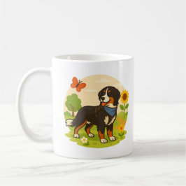 Caneca De Café Cute Bernese Mountain Dog with Sunflower & Butterf