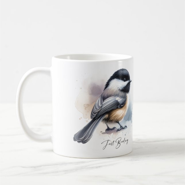 Caneca De Café Cute Black Cap Chickadee  'Apenas Pássaros' (Esquerda)