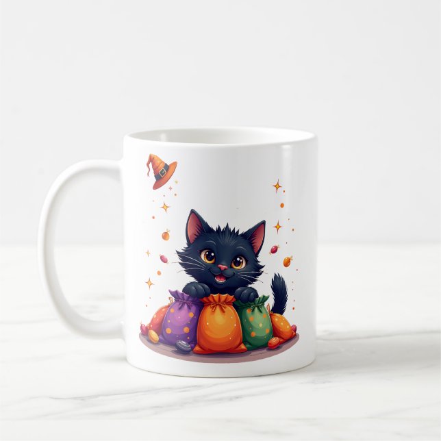 Caneca De Café Cute Black Cat Halloween Candy Mug (Esquerda)