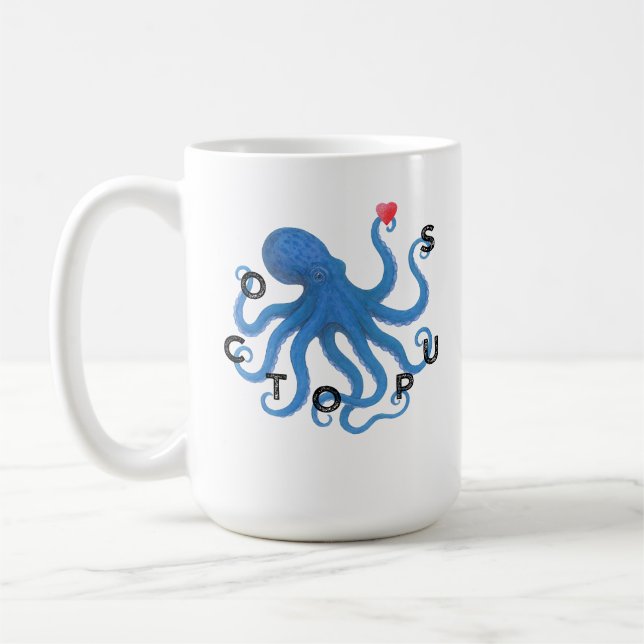 Caneca De Café Cute Blue Octopus Friend with Heart Ocean Scuba  (Esquerda)
