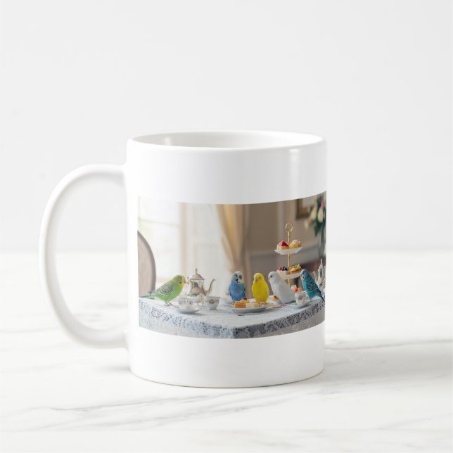 Caneca De Café Cute Budgies High Tea Party Parakeet Lover Gift  (Esquerda)