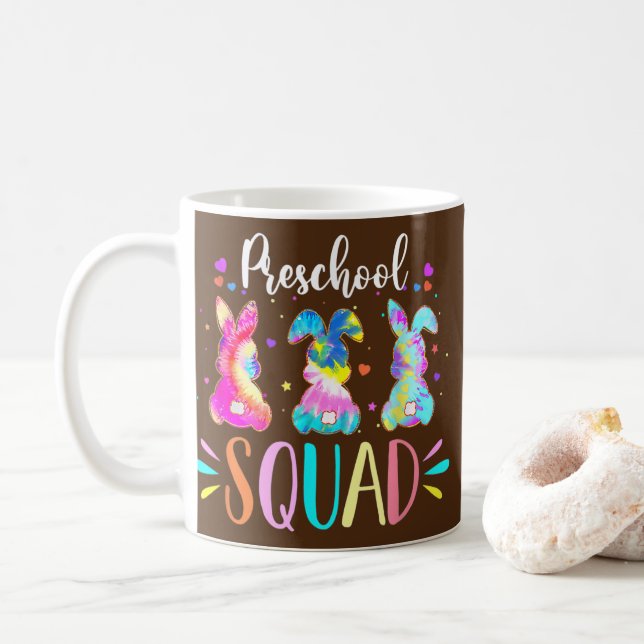 Caneca De Café Cute Bunnies Preschool Teacher Squad Easter Day (Com Donut)