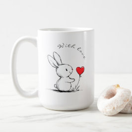 Caneca De Café Cute bunny and red heart , personnalisé