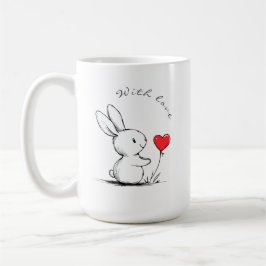 Caneca De Café Cute bunny and red heart , personnalisé