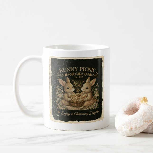 Caneca De Café Cute Bunny Picnic Art (Com Donut)