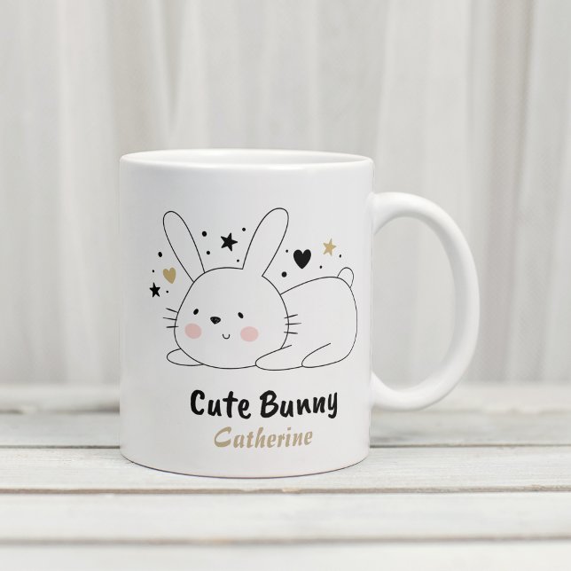 Caneca De Café Cute Bunny Rabbit Copia Nome Personalizado (Criador carregado)