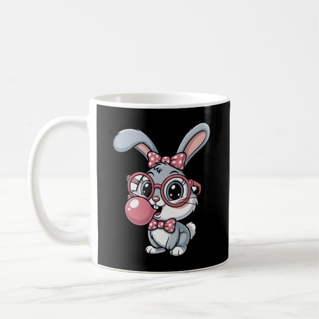 Caneca De Café Cute Bunny with Glasses Blowing Bubble Gum (Esquerda)