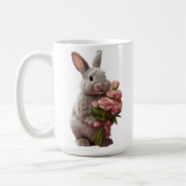 Caneca De Café  “Cute Bunny with Pink Roses” Adorable Art Design