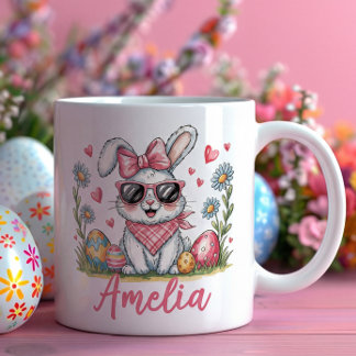 Caneca De Café Cute Bunny with Sunglasses Custom Name Easter Gift