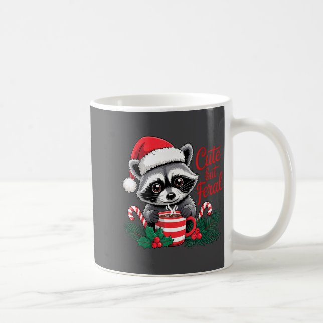 Caneca De Café Cute But Feral Raccoon With Santa Hat Xmas Cute Ch (Direita)