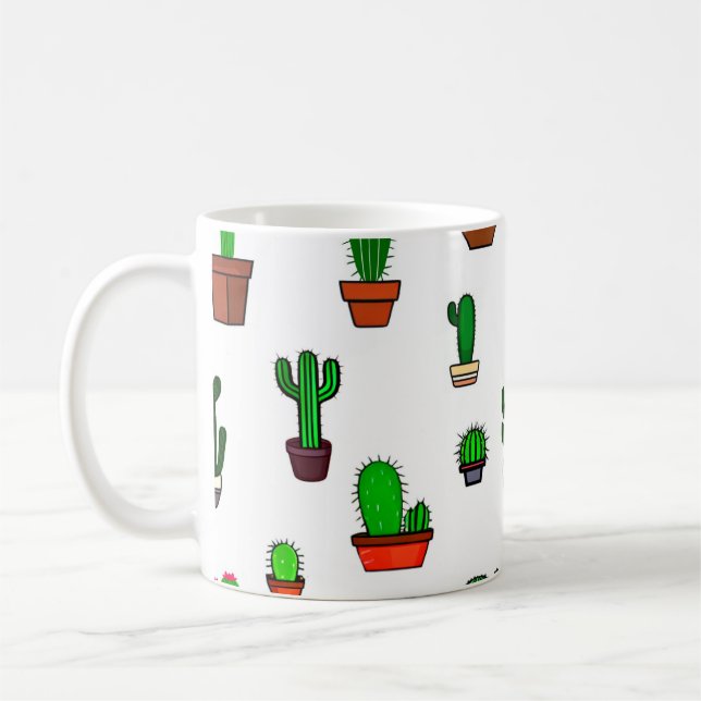 Caneca De Café Cute Cactus illustrations Pattern White (Esquerda)