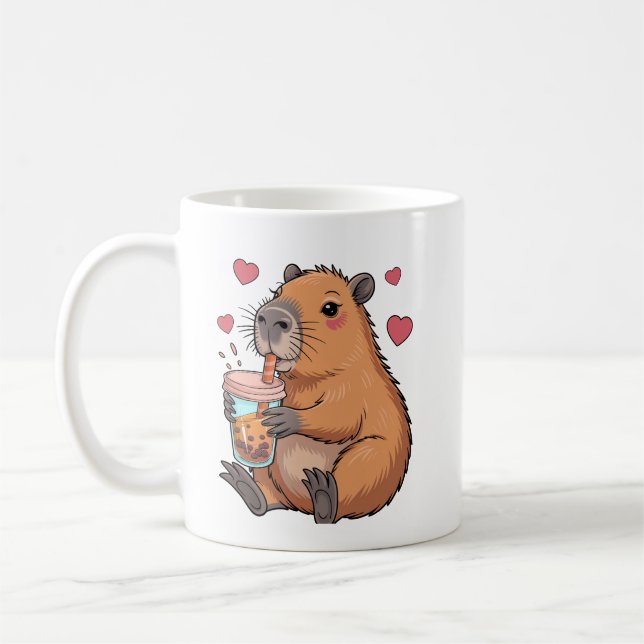 Caneca De Café Cute Capybara Boba Tea Bubble (Esquerda)