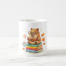 Caneca De Café Cute Capybara Reading Books Watercolor