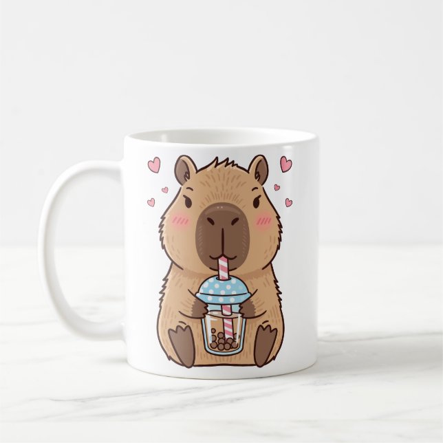Caneca De Café Cute Capybara Sipping Boba Tea Chill Vibs Art (Esquerda)