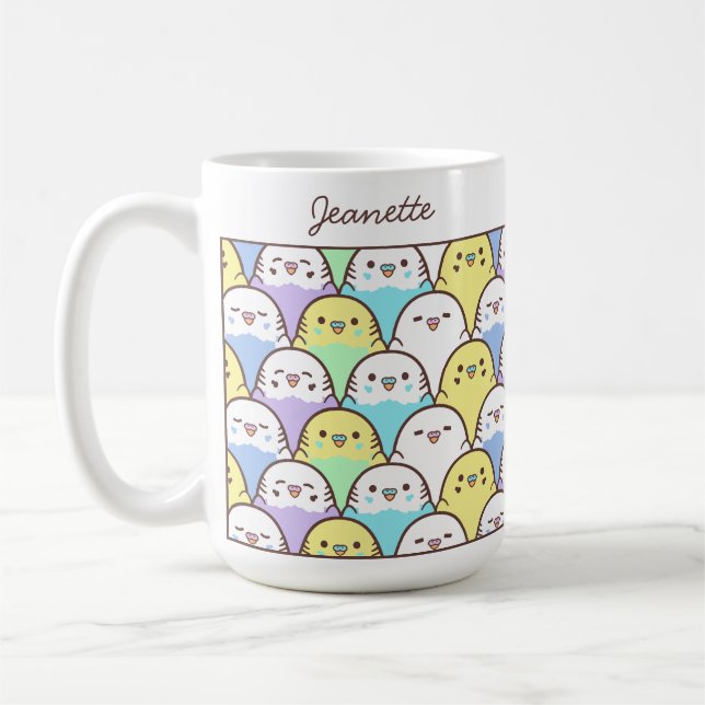 Caneca De Café Cute Cartoon Budgie Parrot Pattern Name (Esquerda)