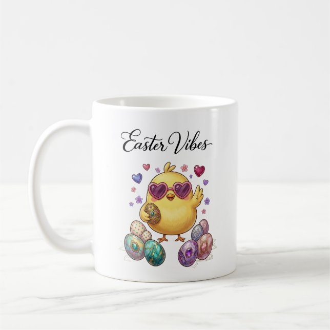 Caneca De Café Cute Cartoon Easter Chick with Pastel Eggs Heart (Esquerda)
