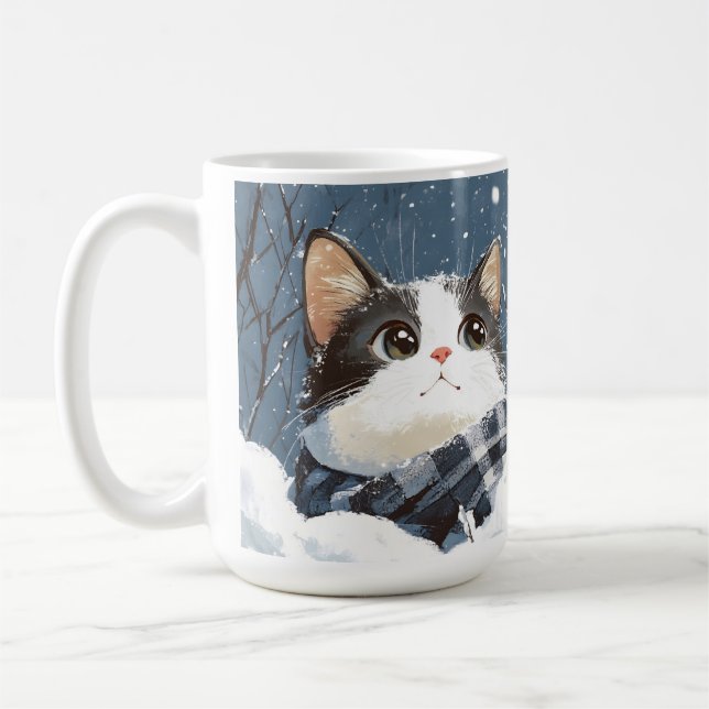 Caneca De Café Cute cat cozy winter snow (Esquerda)