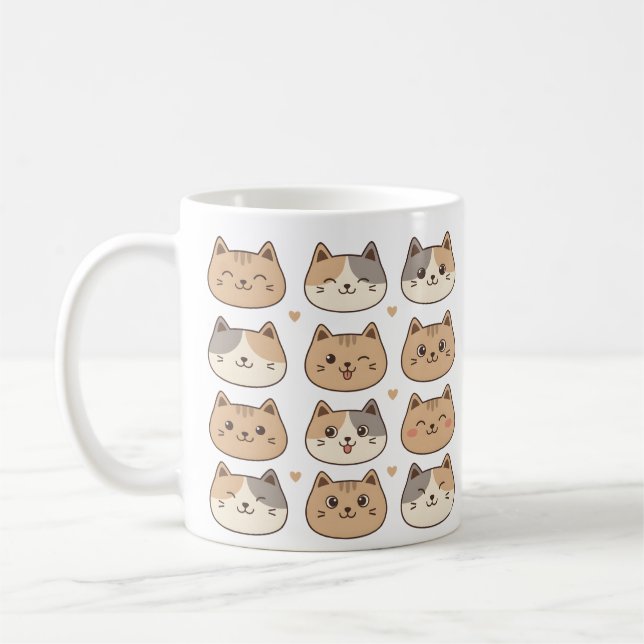 Caneca De Café Cute Cat Faces Neutral Pattern Gift (Esquerda)