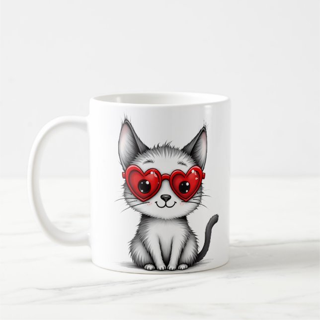 Caneca De Café Cute Cat Heart Glasses Coffee Mug (Esquerda)
