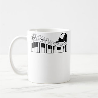 Caneca De Café Cute Cat Kitty Playing Piano Music Clef Pianist Mu