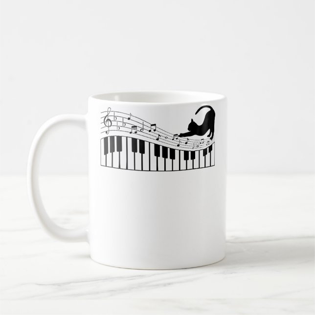Caneca De Café Cute Cat Kitty Playing Piano Music Clef Pianist Mu (Esquerda)