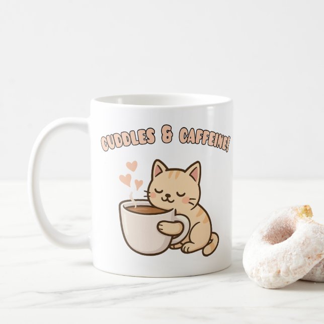 Caneca De Café Cute Cat Mug – Funny Coffee Lover Gift (Com Donut)