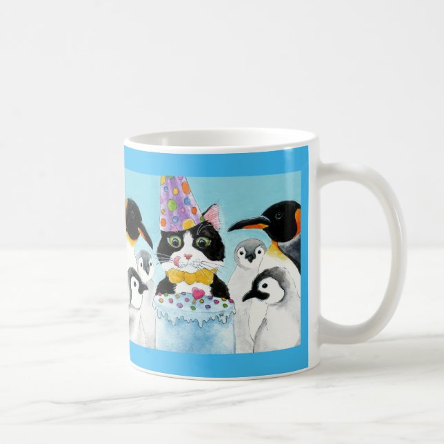 Caneca De Café Cute cat penguin birthday party mug (Direita)
