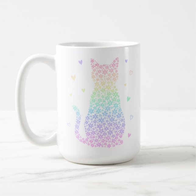 Caneca De Café  cute cat  rainbow hearts pastel gradient pattern (Esquerda)