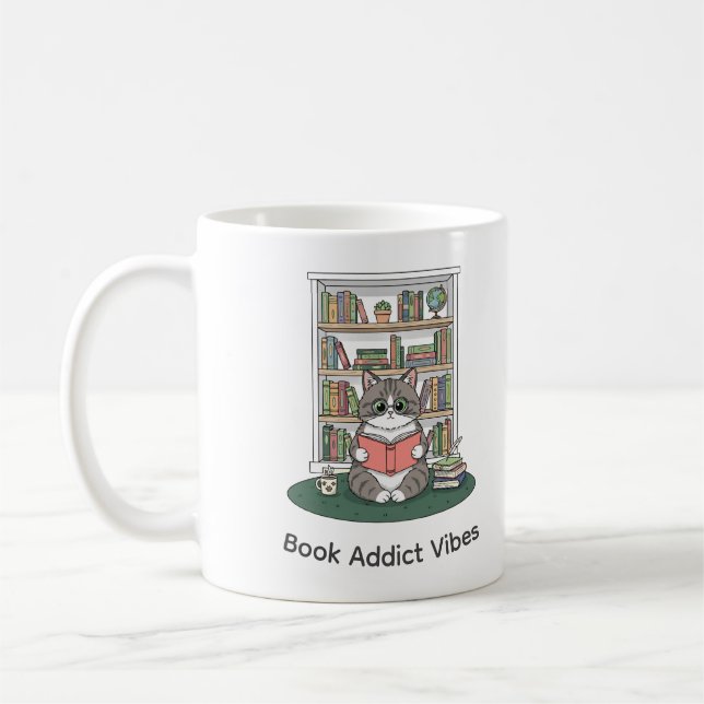Caneca De Café Cute Cat Reading Glasses Coffee Shelf Art Mug (Esquerda)