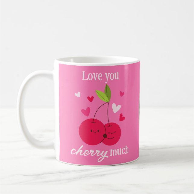 Caneca De Café Cute Cherries Love Hearts Photo Valentines Pink (Esquerda)