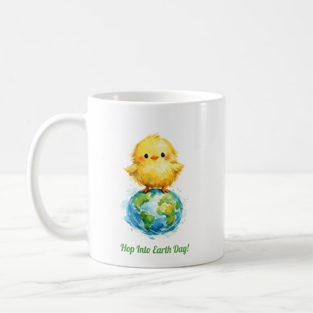 Caneca De Café Cute Chick on Globe - Easter & Earth Day Design (Esquerda)