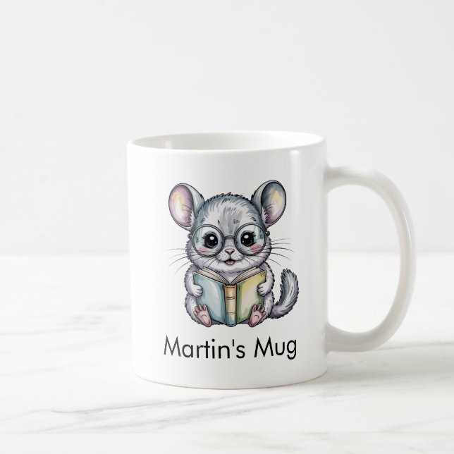 Caneca De Café Cute Chinchilla Reading Book Custom (Direita)