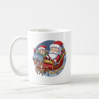 Caneca De Café Cute Christmas Chibi Santa and Elf – Holiday Illus