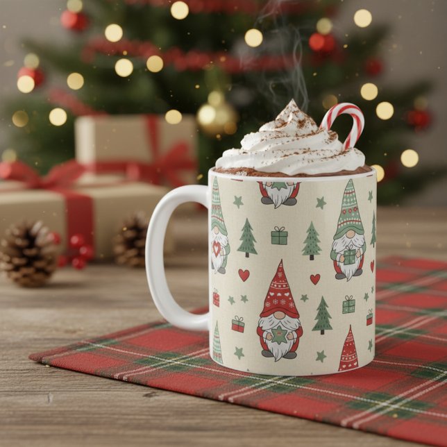 Caneca De Café Cute Christmas Gnomes Holiday Mug – Cozy Pattern (Scandinavian gnomes Holiday Mug)