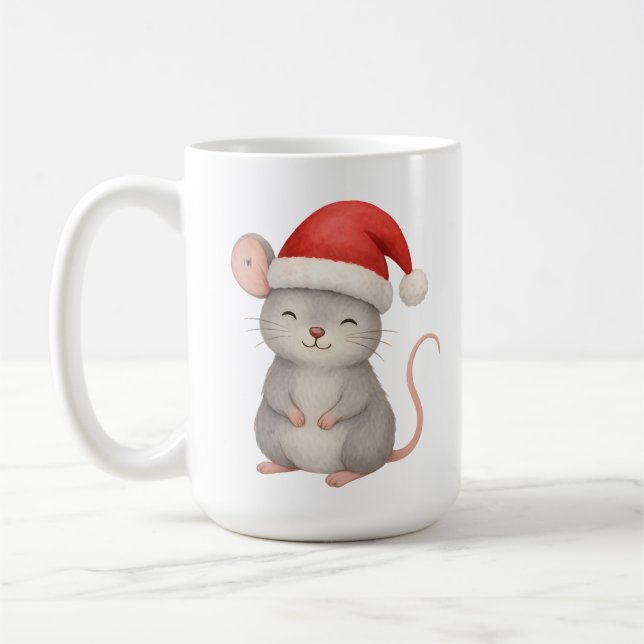 Caneca De Café Cute Christmas Mouse in Santa Hat (Esquerda)