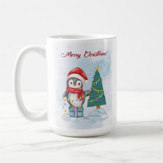 Caneca De Café Cute Christmas Penguin Decorating Tree with Lights
