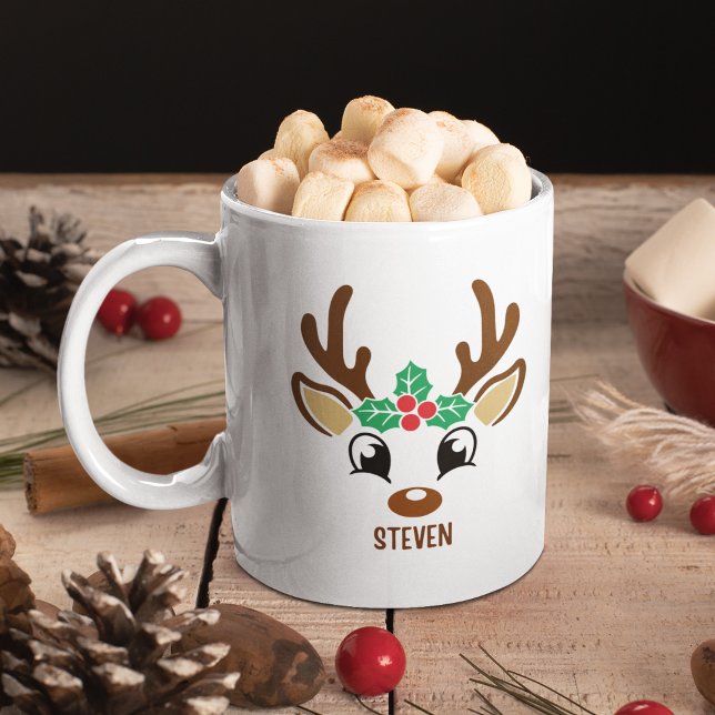 Caneca De Café Cute Christmas reindeer face (Criador carregado)