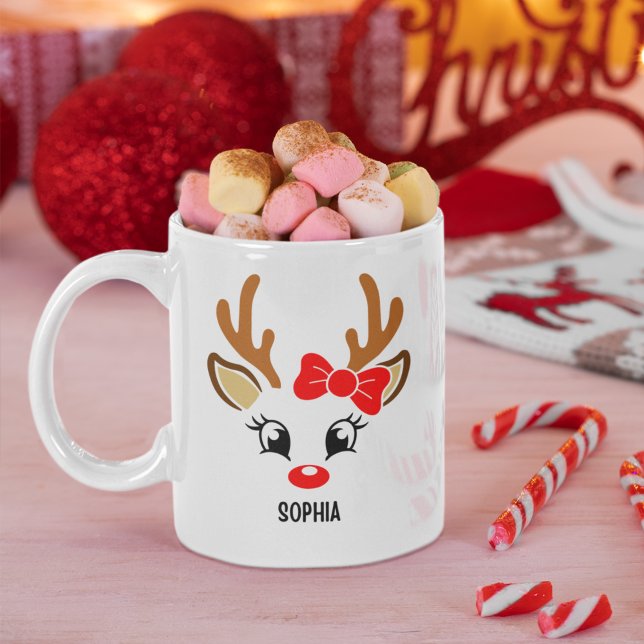 Caneca De Café Cute Christmas reindeer face for her (Criador carregado)
