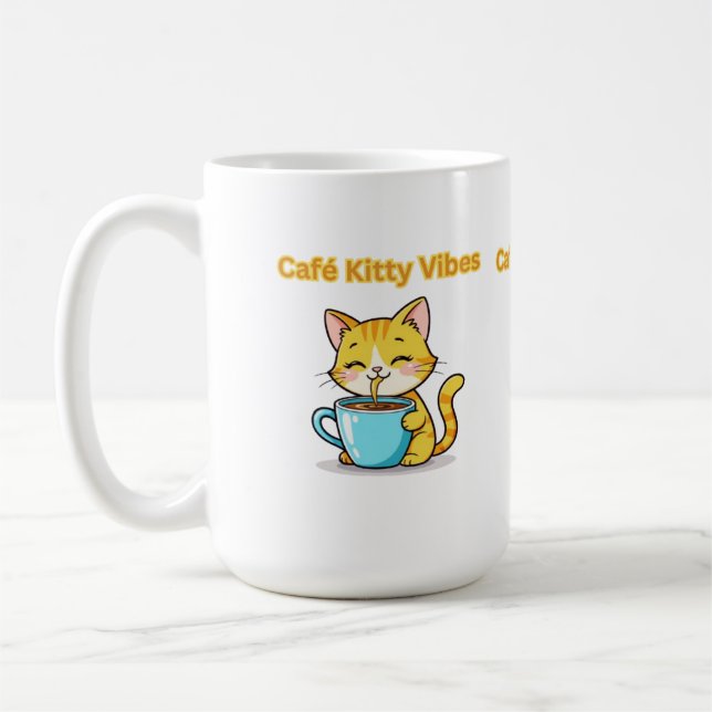 Caneca De Café **Cute Coffee Cat – Adorable Cat Drinking Coffee I (Esquerda)