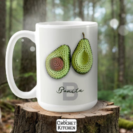 Caneca De Café Cute Cottagecore Crochet Avocado Monograma