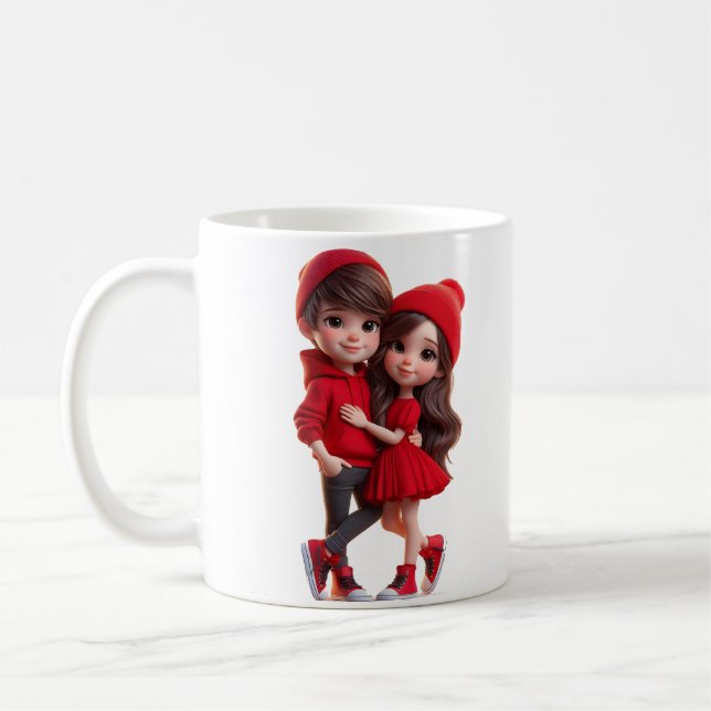 Caneca De Café Cute Couple in Red – Romantic Love Mug  (Esquerda)