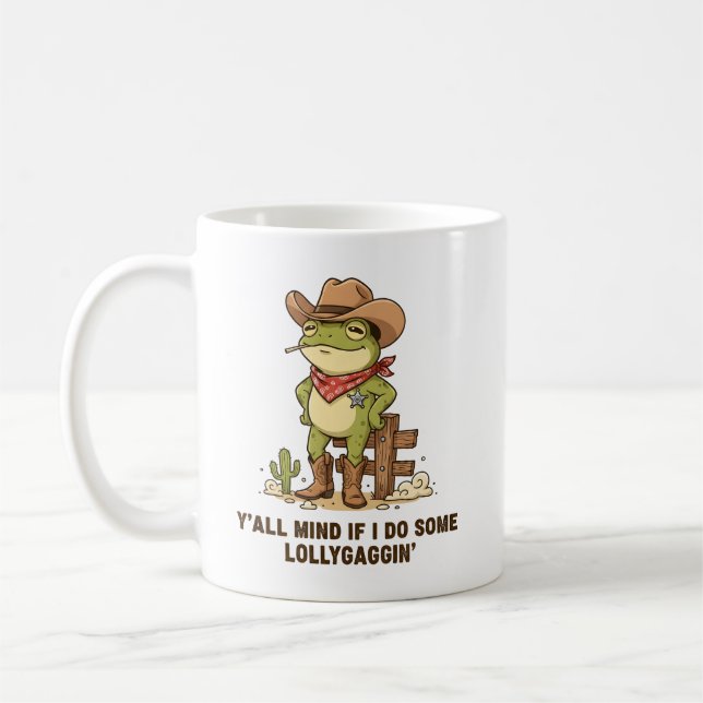 Caneca De Café Cute Cowboy Frog Lollygaggin' Western Frog Humor (Esquerda)
