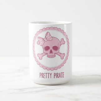 Caneca De Café Cute Crânio Rosa Pastel com Laço e Ossos Cruzados