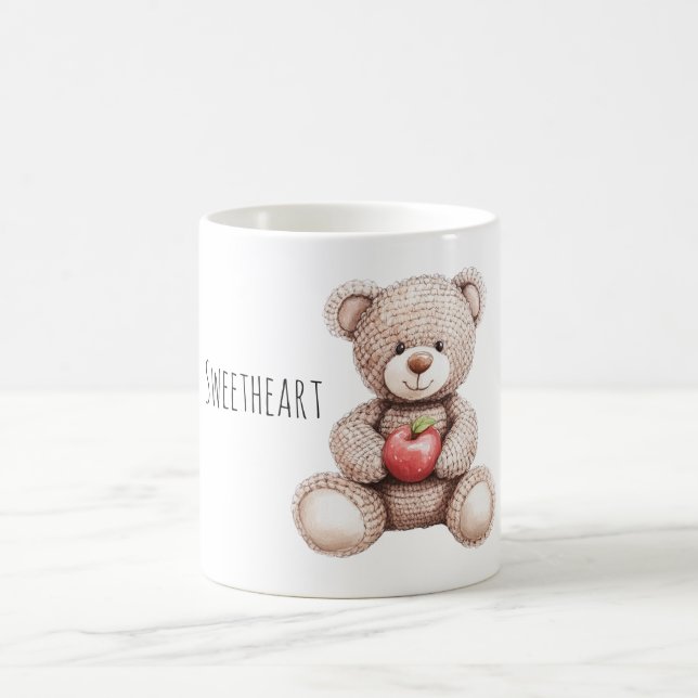 Caneca De Café Cute Cream Knitted Teddy Bear Apple (Centro)