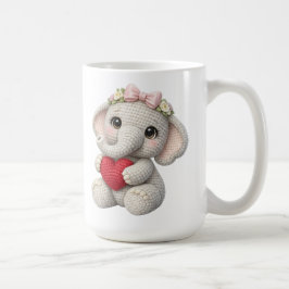 Caneca De Café Cute Crochet Elephant Holding Heart Amigurumi Art